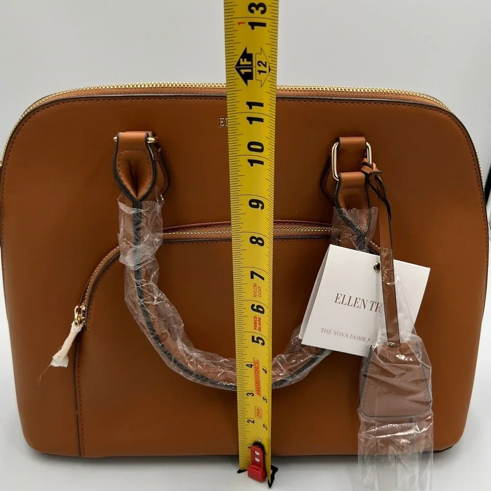Ellen Tracy Nova Dome Satchel Womens OS Cognac NWT ETH1087 Faux Leather Bag